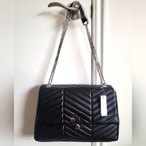 Nwt topshop quilted black faux leather flap shoulder bag